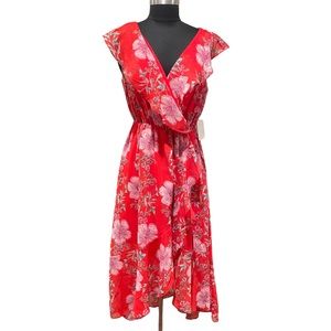 Papermoon Red floral faux wrap Hi-low dress size M